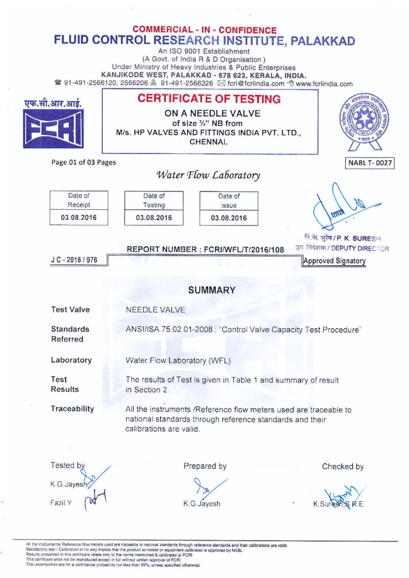 FCRI Certificate 2 - Type Test Certificates